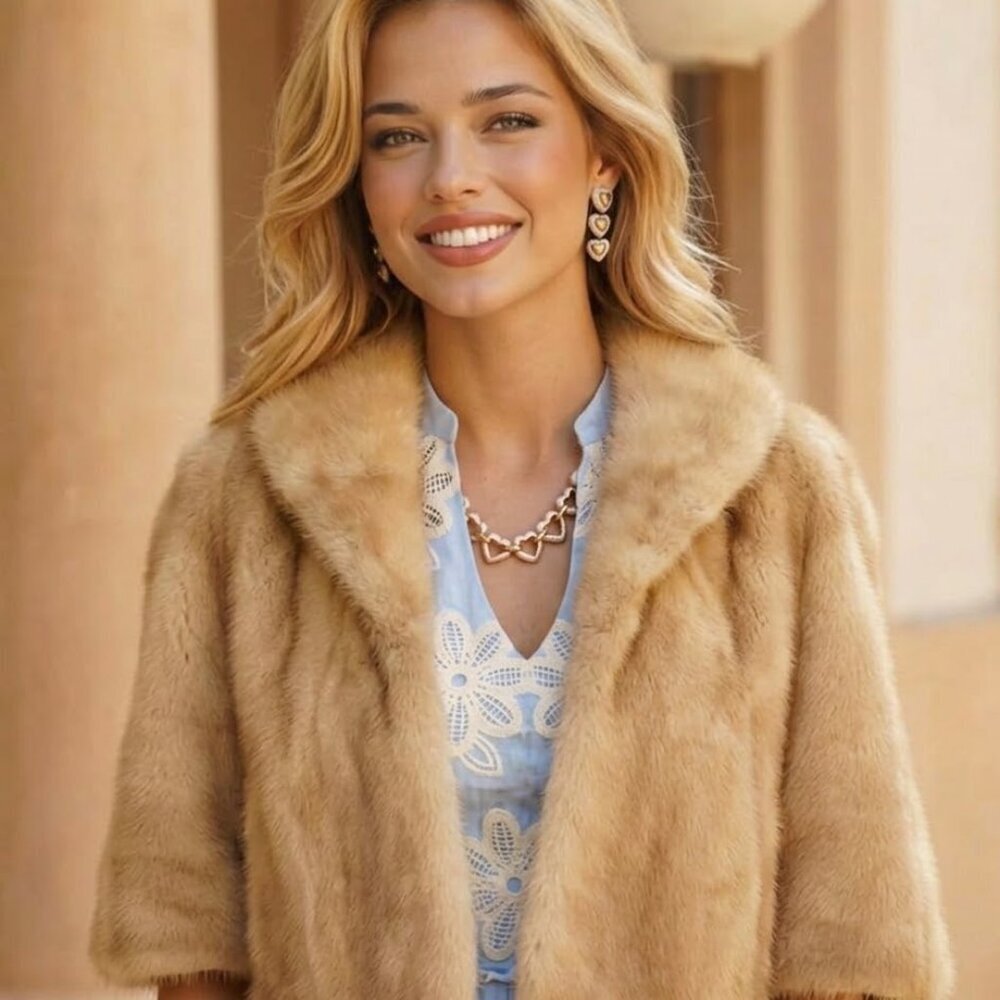EUC Vintage French Room Blond Mink Fur Stole Jacket Wrap Capelet Topper
